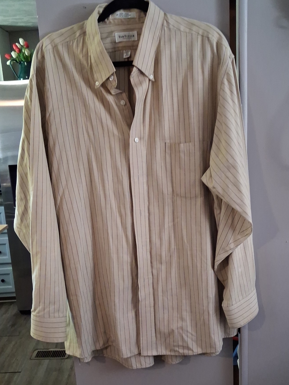 Van Heusen Men's Tan Stripe Button-Down Shirt, 2x